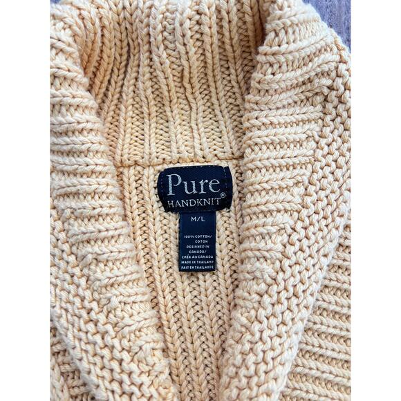 Pure Handknit Women's Yellow 100% Cotton chunky Cardigan Sweater Size M/L - Picture 4 of 4